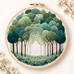 Green forest path embroidery kit