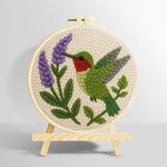 Green hummingbird and purple flower punch needle kit for beginners