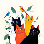 Group cats and little birds cross stitch kit for beginners