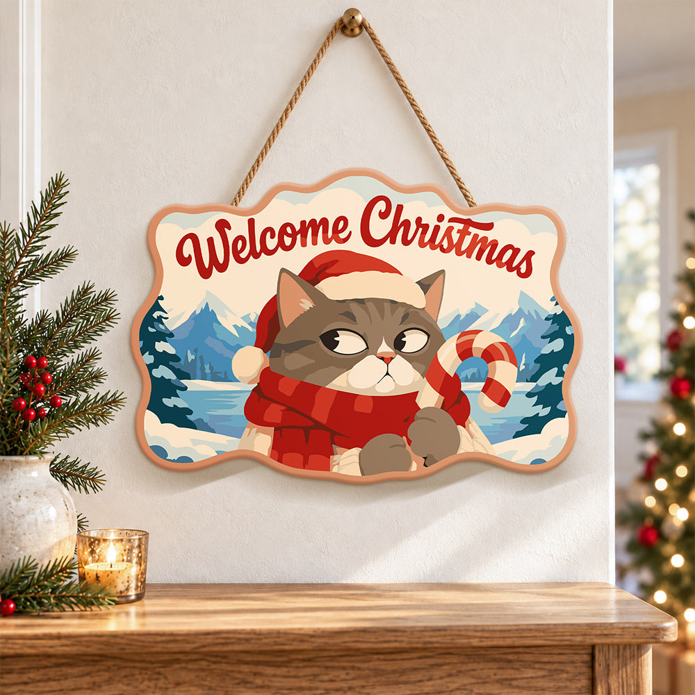 Grumpy cat with candy cane paint by numbers door hanger as indoor wall decor