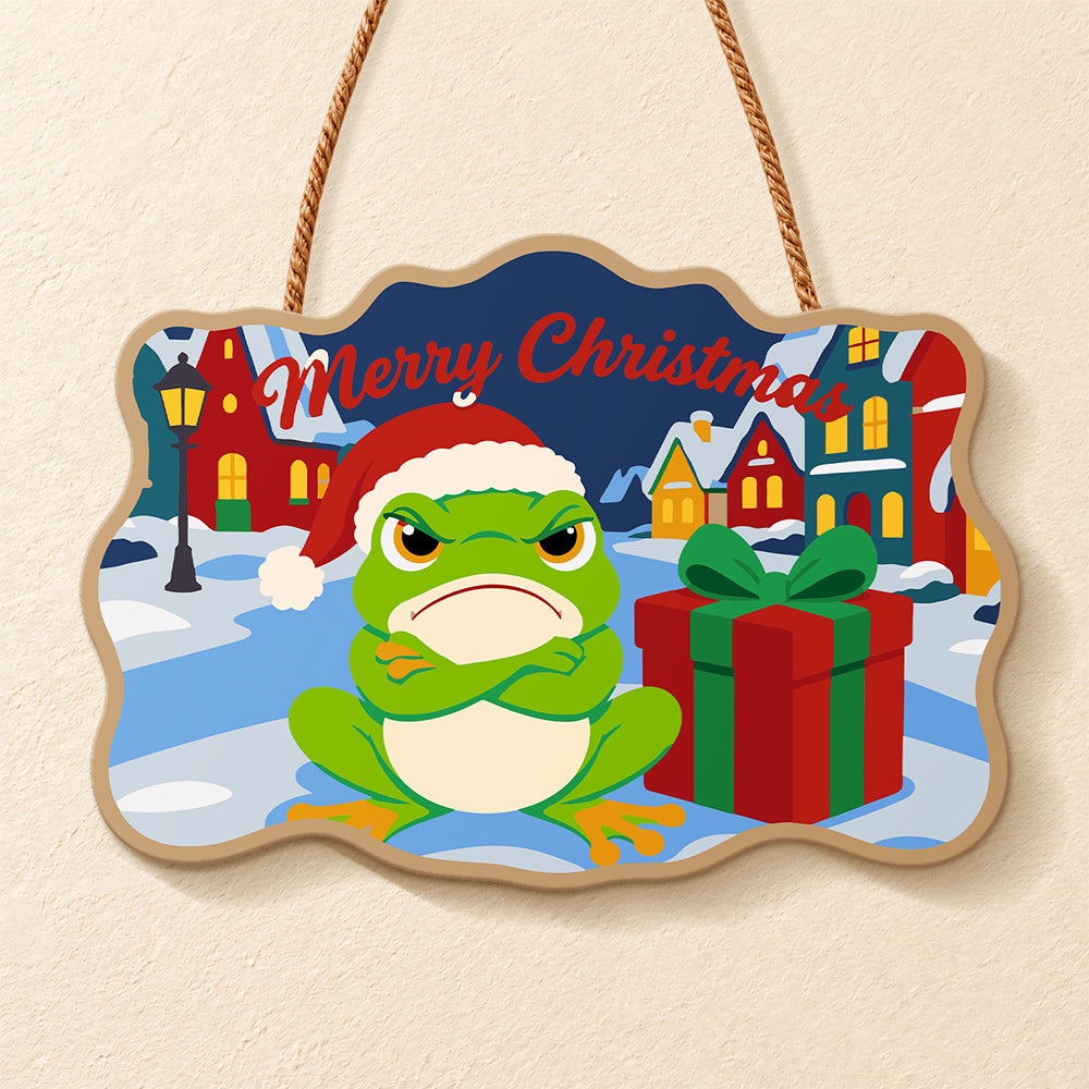 Grumpy frog christmas paint by numbers door hanger finished design