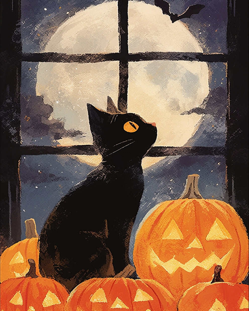 Halloween black cat and pumpkin cross stitch kit for beginners
