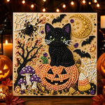 Halloween black cat and pumpkin pearl diamond painting kit for beginners
