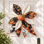 Halloween black cat DIY quilted bow sewing kit finished as a handmade door decoration