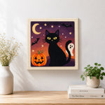 Finished halloween black cat night artwork displayed on a wall