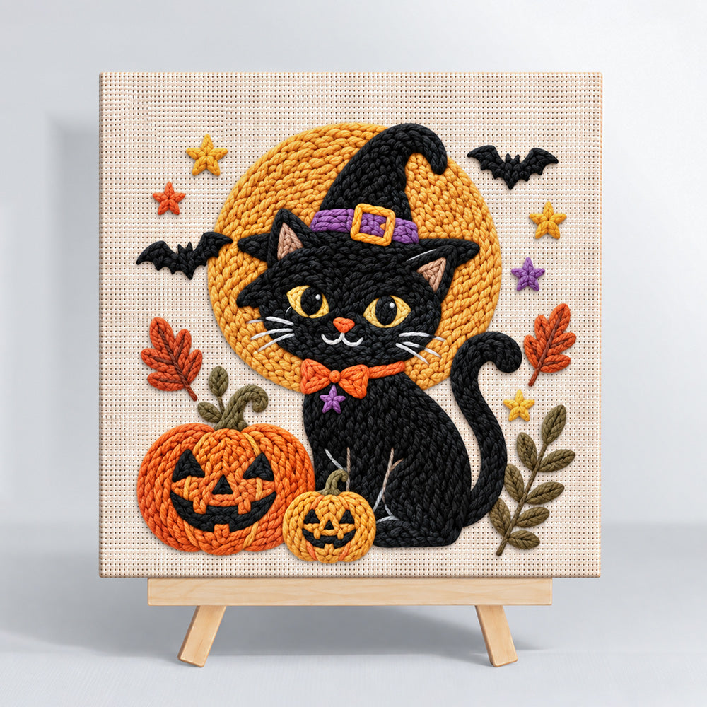Halloween black cat punch needle kit for beginners