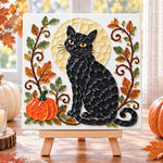 Halloween black cat sea glass art kit finished artwork on display