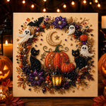 Halloween black cats and pumpkin wreath pearl diamond painting kit for beginners