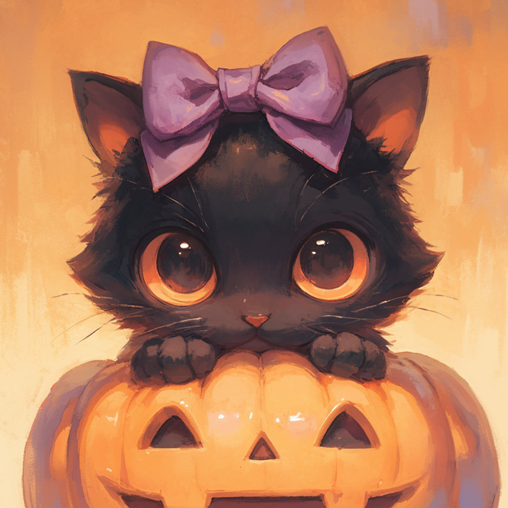 Halloween black kitten cross stitch kit for beginners