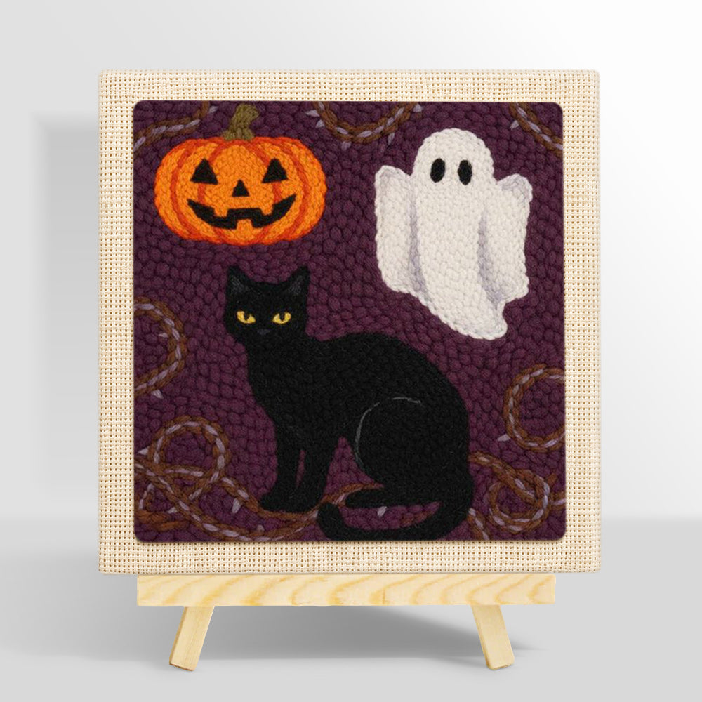 Halloween cat and ghost punch needle kit for beginners