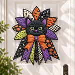 Halloween cat night DIY quilted bow sewing kit finished as a handmade door decoration