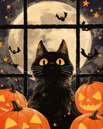 Halloween cat under full moon cross stitch kit for beginners