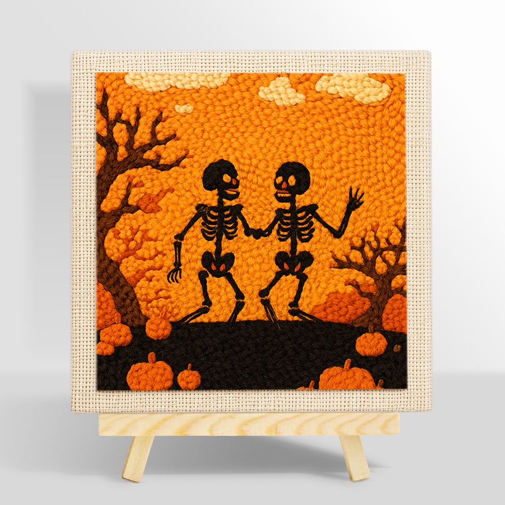 Halloween dancing skeletons punch needle kit for beginners