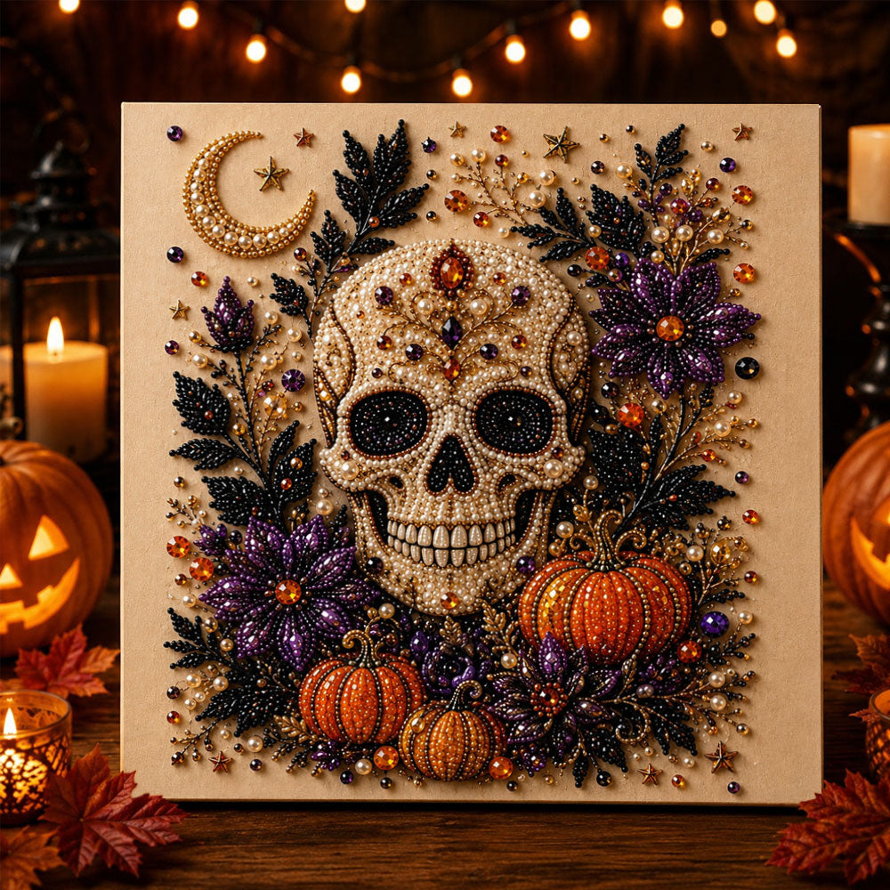 Halloween floral skull pearl diamond painting kit for beginners