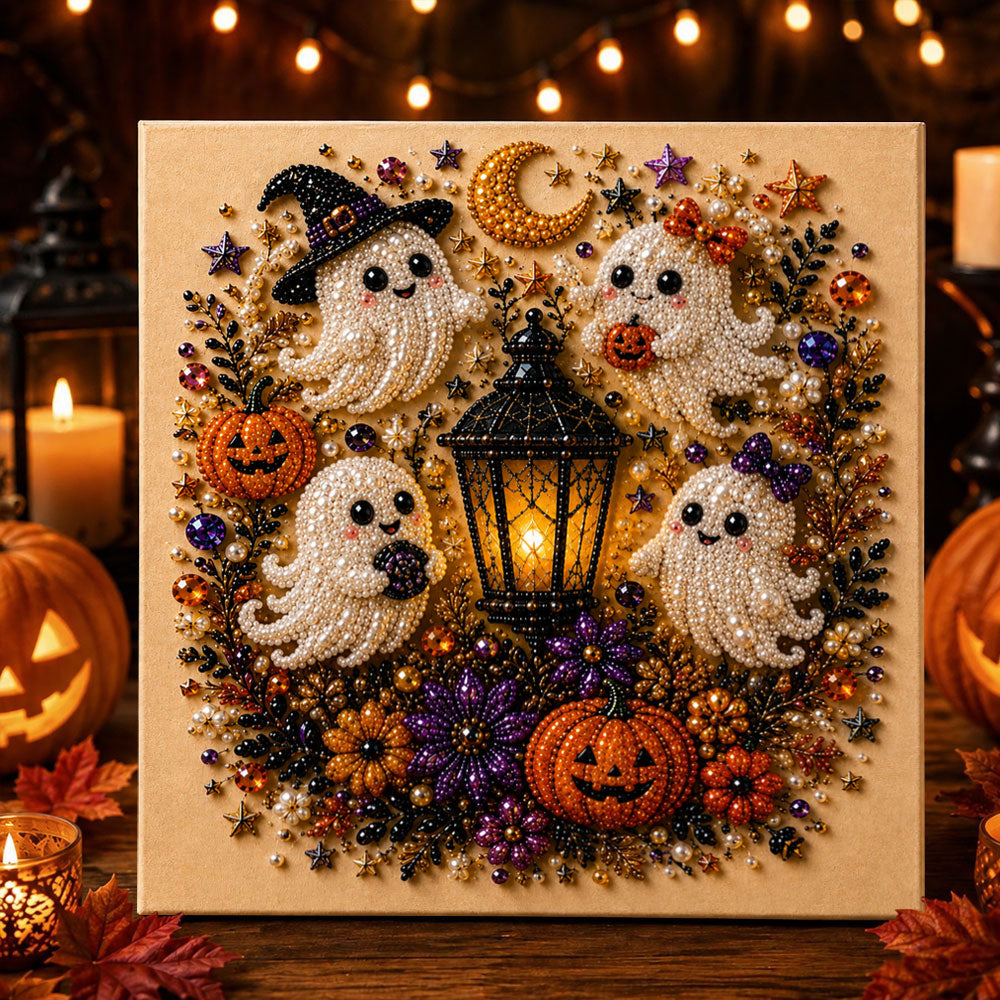 Halloween ghost lantern wreath pearl diamond painting kit for beginners