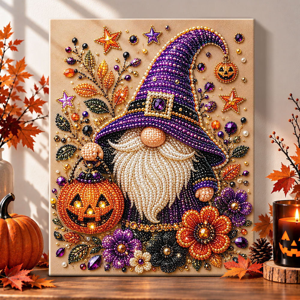 Halloween gnome with pumpkin pearl diamond painting kit for beginners