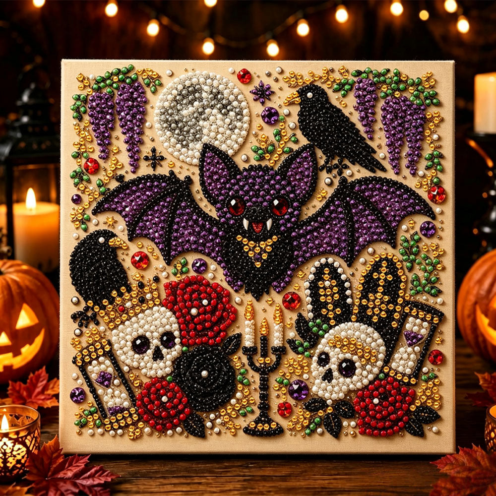 Halloween gothic bat and skulls pearl diamond painting kit for beginners