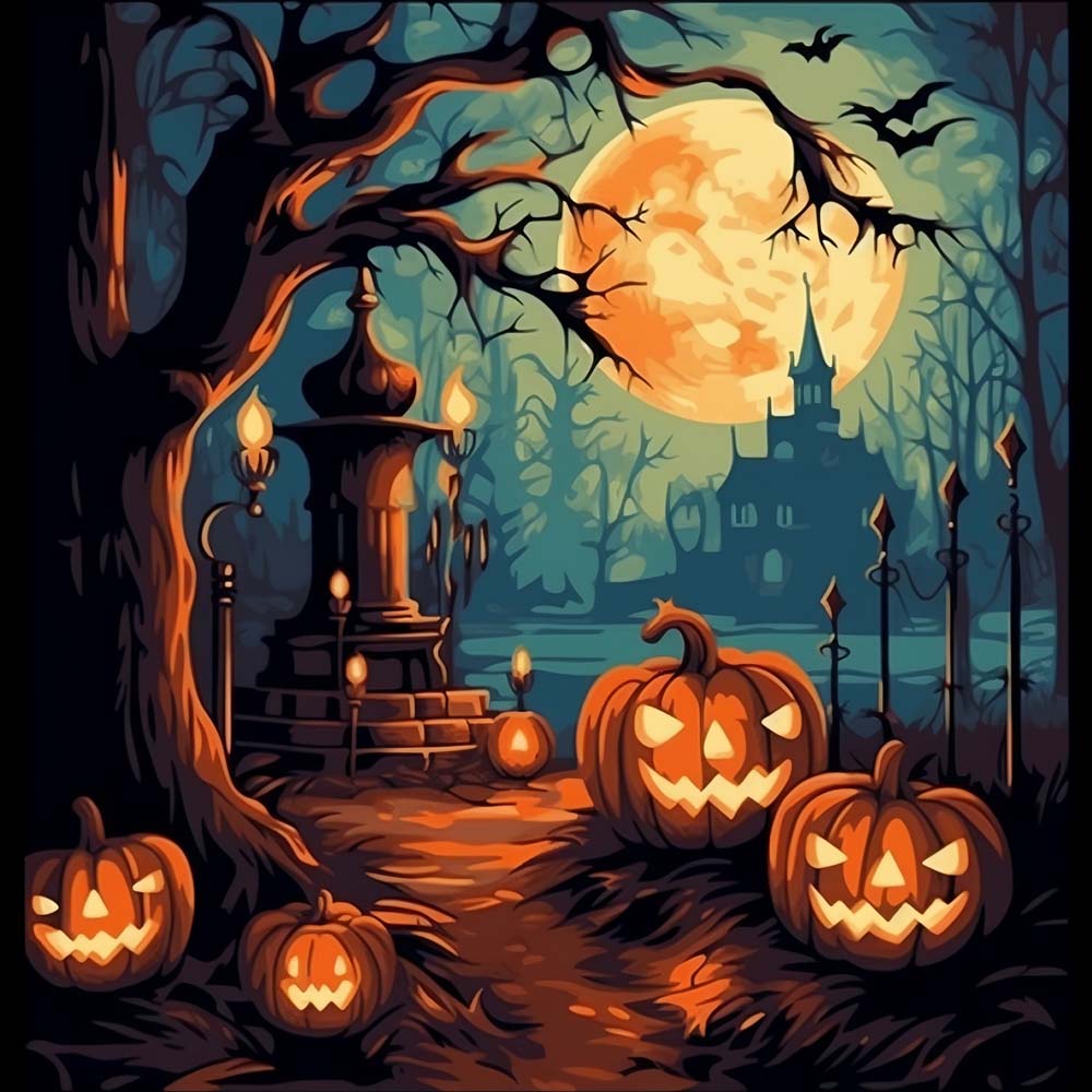 Halloween graveyard scene cross stitch kit for beginners