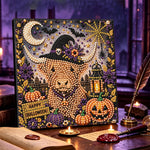 Halloween highland cow with witch hat pearl diamond painting kit for beginners