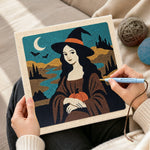 Creating handmade halloween mona lisa witch punch needle artwork