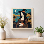 Finished halloween mona lisa witch artwork displayed on a wall