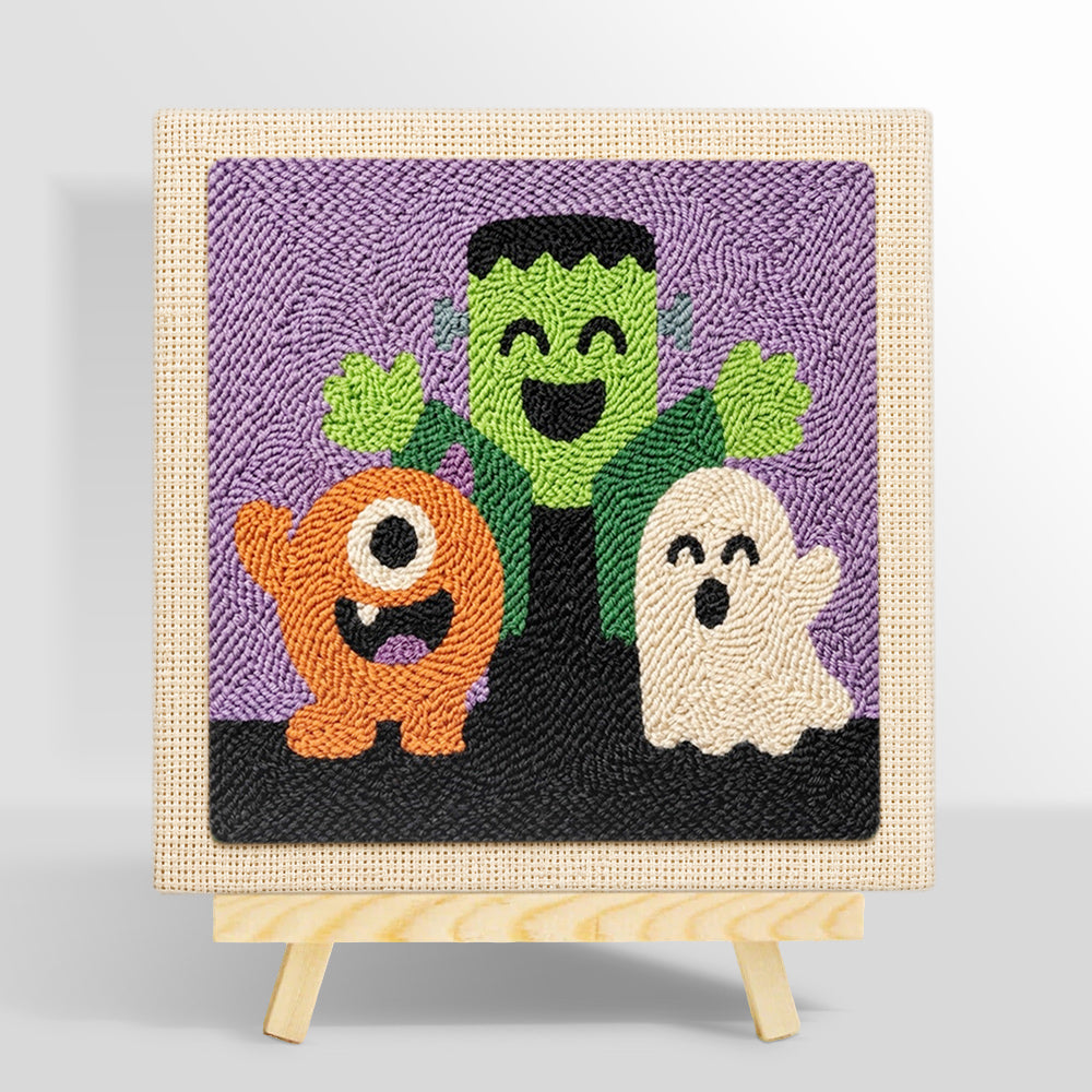 Halloween monster trio punch needle kit for beginners