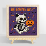 Halloween night skeleton cat punch needle kit for beginners