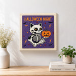 Finished halloween night skeleton cat artwork displayed on a wall