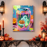 Finished halloween pearl can art pearl diamond painting artwork displayed as holiday home decor
