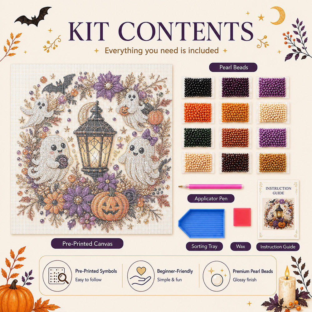 Pearl beads and tools included with a Halloween pearl painting kit