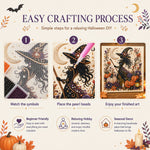 Step-by-step process for placing pearls on the printed Halloween design