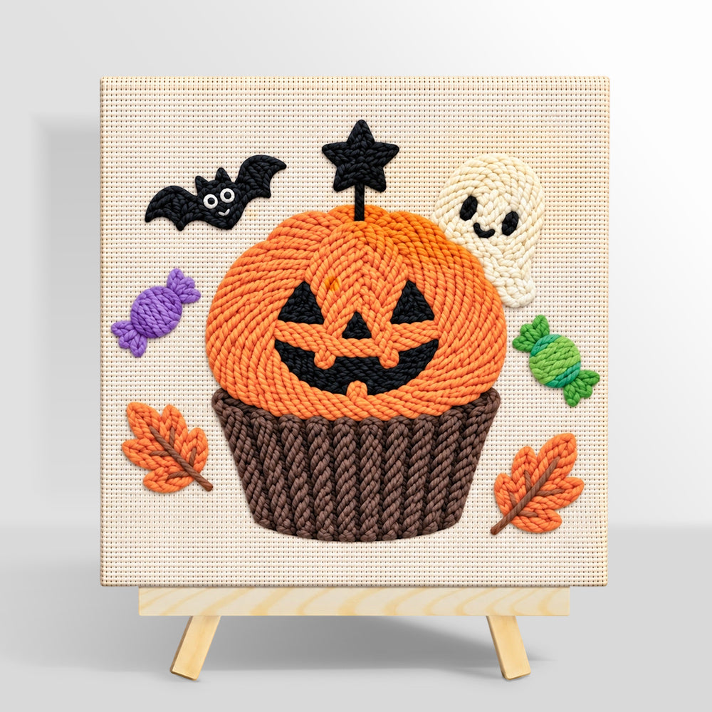 Halloween pumpkin cupcake punch needle kit for beginners