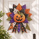 Halloween pumpkin DIY quilted bow sewing kit finished as a handmade door decoration