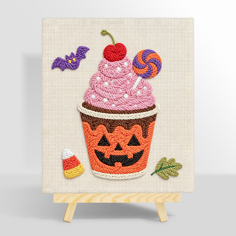 Halloween pumpkin sundae punch needle kit for beginners