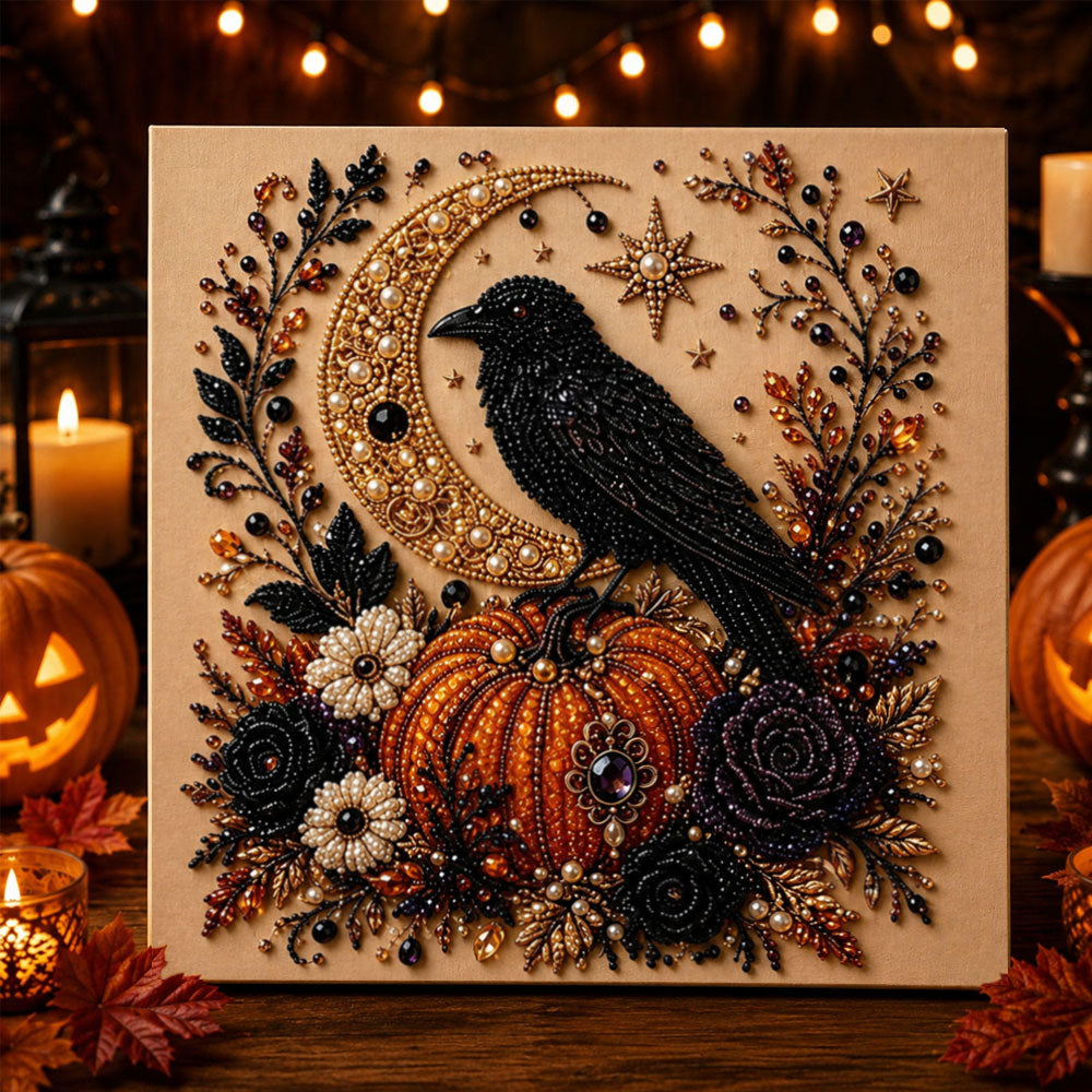 Halloween raven and pumpkin pearl diamond painting kit for beginners