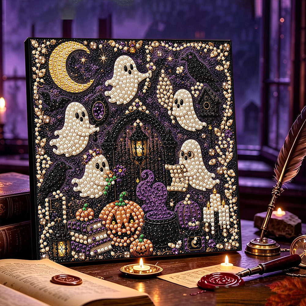 Halloween spooky ghosts and pumpkins pearl diamond painting kit for beginners