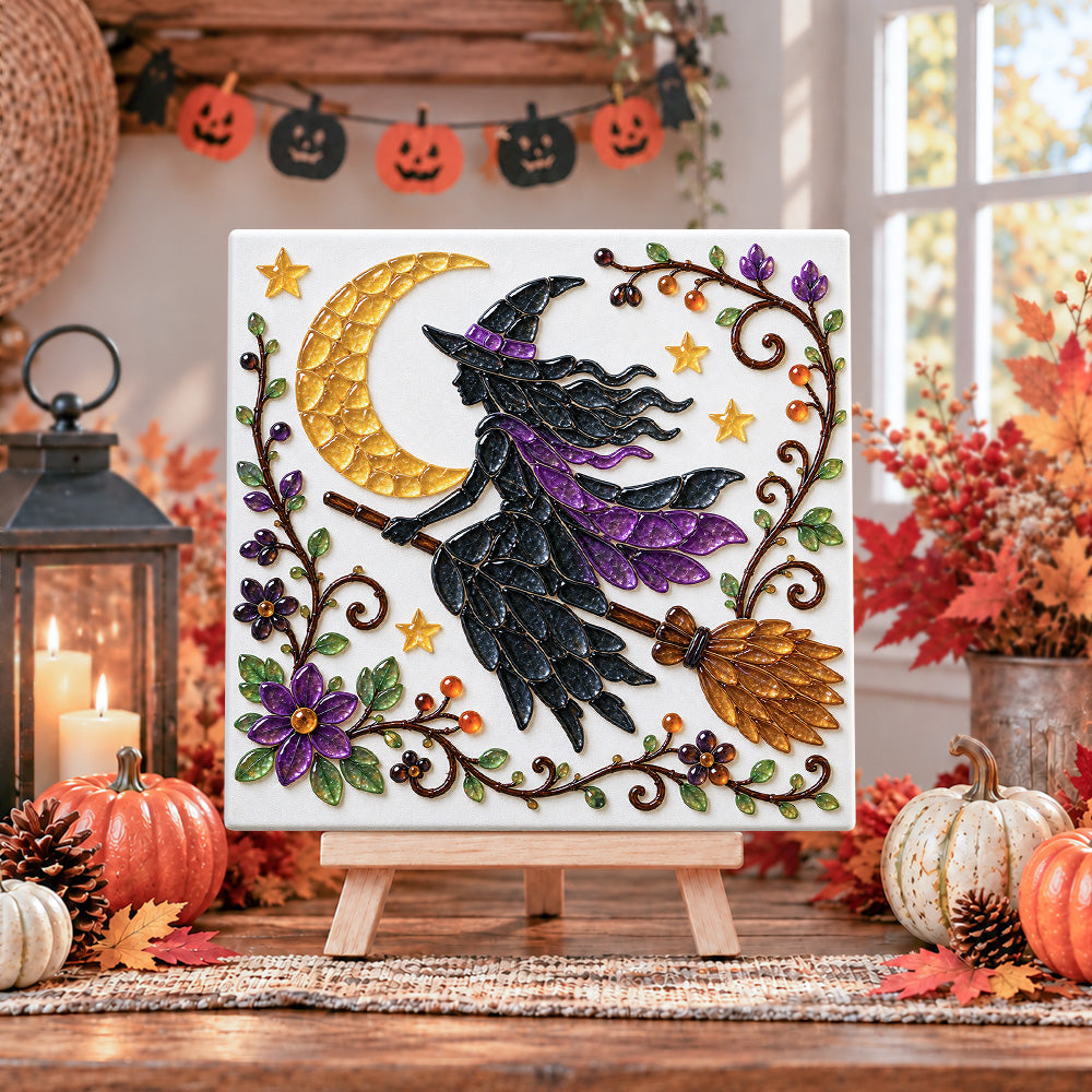 Halloween witch sea glass art kit displayed as seasonal home decor