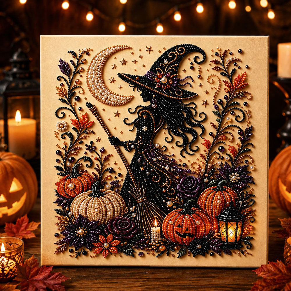 Halloween witch under moonlight pearl diamond painting kit for beginners