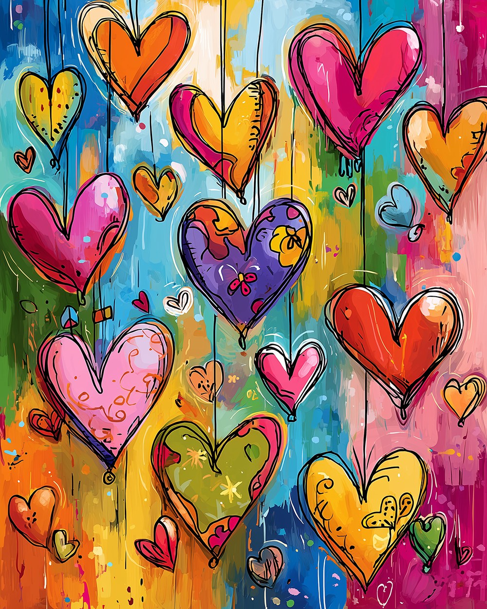 Hanging colorful heart ornaments cross stitch kit for beginners