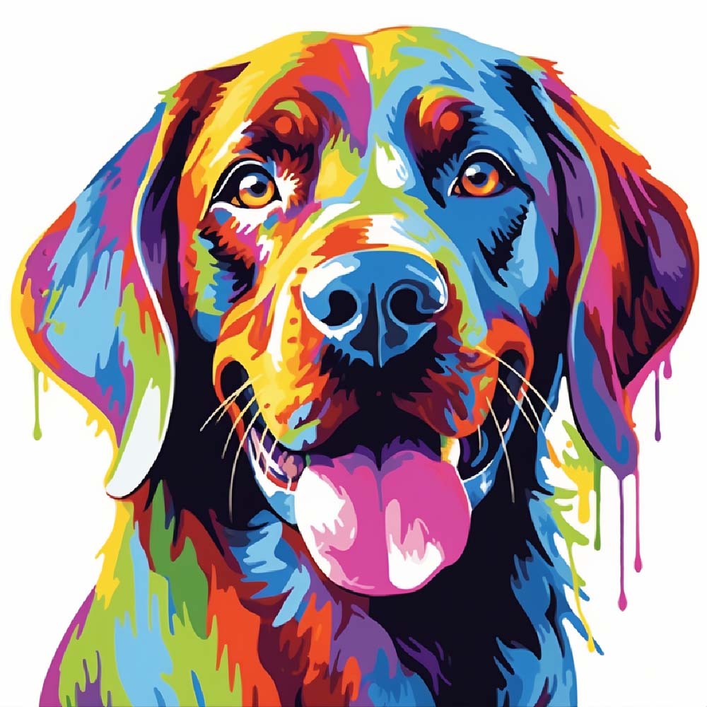 Happy colorful dog with tongue out cross stitch kit for beginners