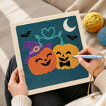 Creating handmade happy couple pumpkins punch needle artwork