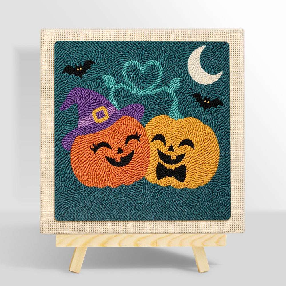 Happy couple pumpkins punch needle kit for beginners