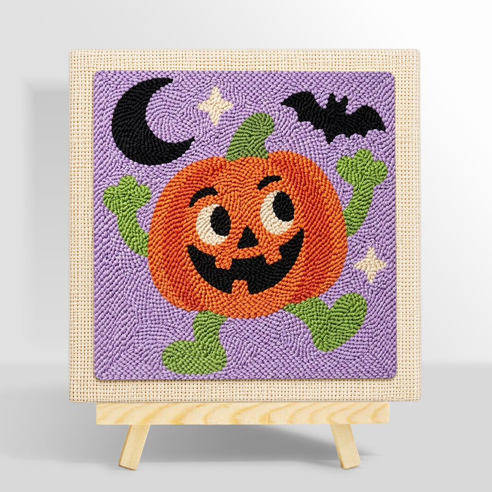 Happy dancing pumpkin character punch needle kit for beginners