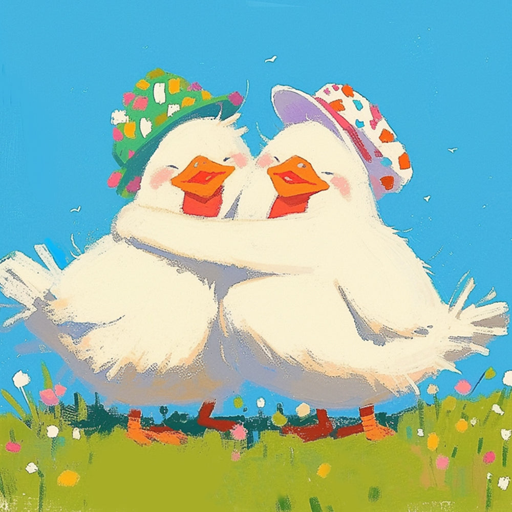 Happy duck couple cross stitch kit for beginners