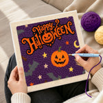 Creating handmade happy halloween greeting punch needle artwork