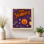 Finished happy halloween greeting artwork displayed on a wall