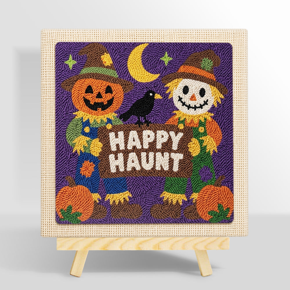 Happy haunt scarecrow pair punch needle kit for beginners