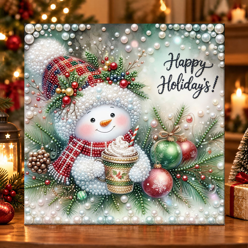 Happy holidays snowman pearl diamond painting kit for beginners
