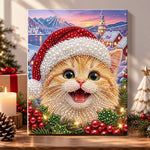 Happy kitten with santa hat pearl diamond painting kit for beginners