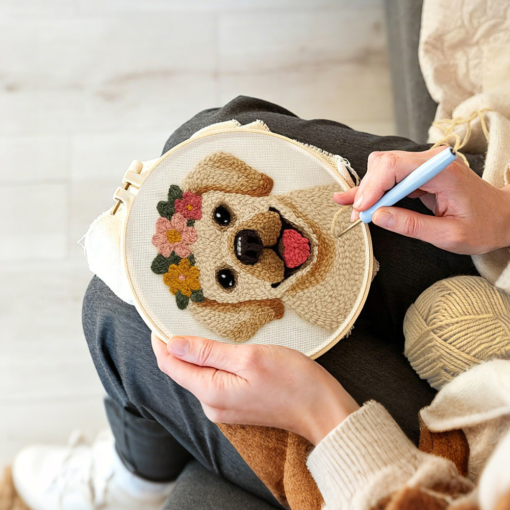 Creating handmade happy labrador punch needle artwork